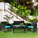 4 Pieces Patio Rattan Cushioned Furniture Set