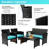 4 Pieces Patio Rattan Cushioned Furniture Set