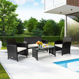 4 Pieces Patio Rattan Cushioned Furniture Set
