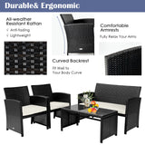 4 Pieces Patio Rattan Cushioned Furniture Set