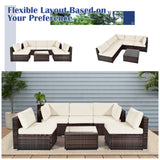 6 Pieces Patio Rattan Furniture Set with Cushions and Glass Coffee Table