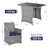 3 Pieces Patio Rattan Furniture Set with Cushioned Armrest Sofa