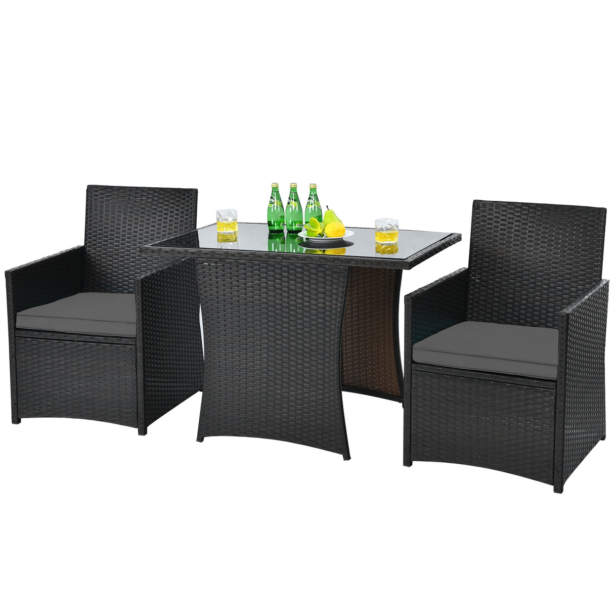 3 Pieces Patio Rattan Furniture Set with Cushion and Sofa Armrest