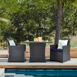 3 Pieces Patio Rattan Furniture Set with Cushion and Sofa Armrest