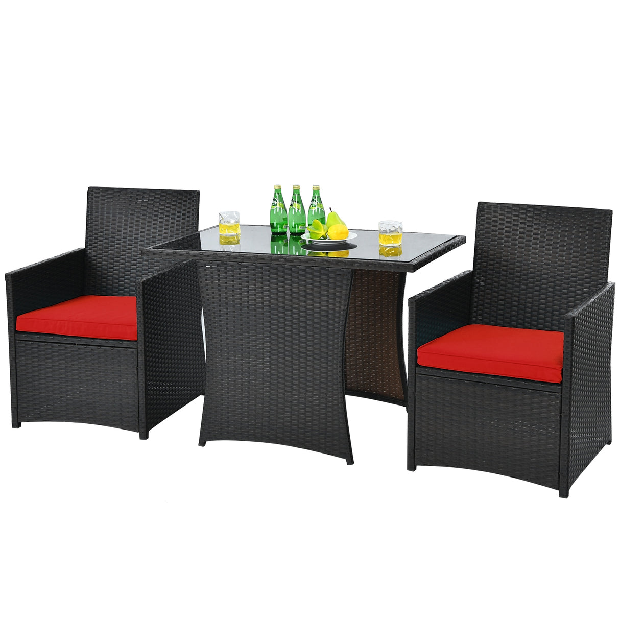 3 Pieces Patio Rattan Furniture Set with Cushion and Sofa Armrest