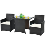 3 Pieces Patio Rattan Furniture Set with Cushion and Sofa Armrest