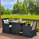 3 Pieces Patio Rattan Furniture Set with Cushion and Sofa Armrest