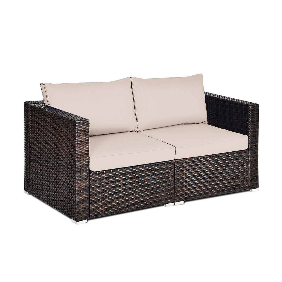 2PCS Patio Rattan Sectional Conversation Sofa Set