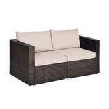 2PCS Patio Rattan Sectional Conversation Sofa Set