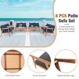 4 Pieces Acacia Wood Patio Rattan Furniture Set with Zippered Cushions