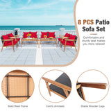 4 Pieces Acacia Wood Patio Rattan Furniture Set with Zippered Cushions