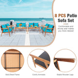 4 Pieces Acacia Wood Patio Rattan Furniture Set with Zippered Cushions