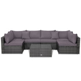7 Pieces Patio Rattan Furniture Set Sectional Sofa Garden Cushion