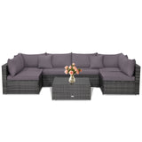 7 Pieces Patio Rattan Furniture Set Sectional Sofa Garden Cushion