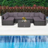 7 Pieces Patio Rattan Furniture Set Sectional Sofa Garden Cushion