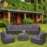 7 Pieces Patio Rattan Furniture Set Sectional Sofa Garden Cushion