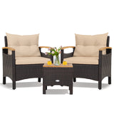 3 Pieces Patio Rattan Furniture Set with Removable Cushion