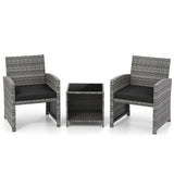 3 Pieces Patio Furniture Set with Tempered Glass Coffee Table and Soft Seat Cushions