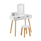 Kid Vanity Table Chair Set with Mirror and 2 Large Storage Drawers
