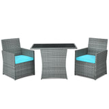 3 Pieces Patio Rattan Furniture Set with Cushioned Armrest Sofa
