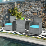 3 Pieces Patio Rattan Furniture Set with Cushioned Armrest Sofa