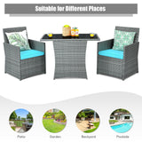 3 Pieces Patio Rattan Furniture Set with Cushioned Armrest Sofa