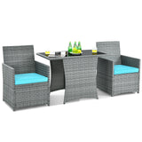 3 Pieces Patio Rattan Furniture Set with Cushioned Armrest Sofa