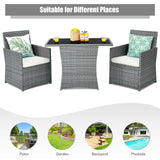 3 Pieces Patio Rattan Furniture Set with Cushioned Armrest Sofa