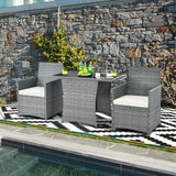 3 Pieces Patio Rattan Furniture Set with Cushioned Armrest Sofa
