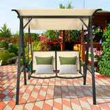 Outdoor Porch Steel Hanging 2-Seat Swing Loveseat with Canopy