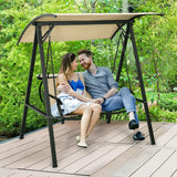Outdoor Porch Steel Hanging 2-Seat Swing Loveseat with Canopy