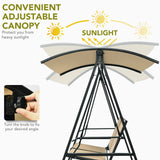 Outdoor Porch Steel Hanging 2-Seat Swing Loveseat with Canopy