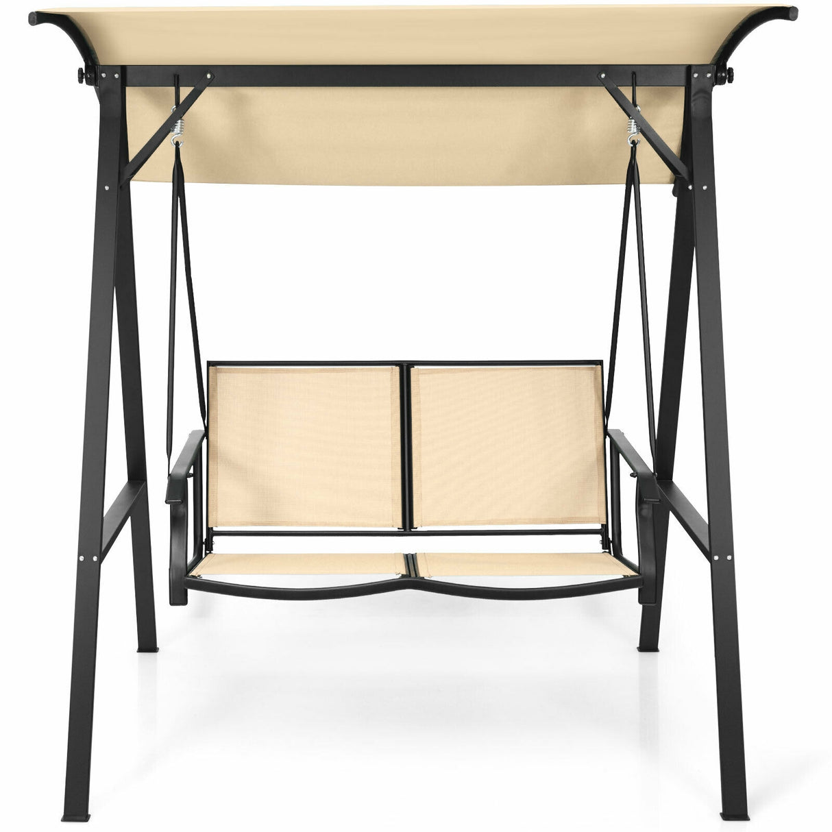 Outdoor Porch Steel Hanging 2-Seat Swing Loveseat with Canopy