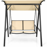 Outdoor Porch Steel Hanging 2-Seat Swing Loveseat with Canopy