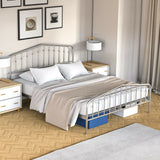 Queen Size Metal Bed Frame Platform Headboard and Footboard with Storage-Silver