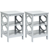 2 Pieces 3-tier Nightstand Sofa Side End Accent Table Storage Display Shelf-Gray