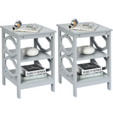 2 Pieces 3-tier Nightstand Sofa Side End Accent Table Storage Display Shelf-Gray