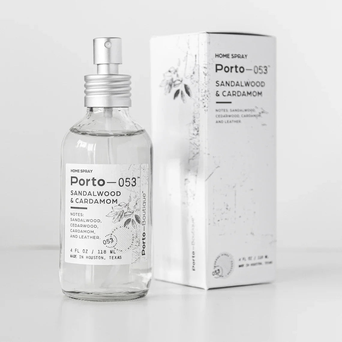 Porto-053 Room Spray – Linen & Fabric Freshener – High Fragrance Concentration – Vegan & Handmade in USA – 4 oz Clear Glass Bottle with decorative box
