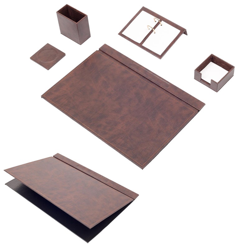 MOOG Leather Desk Set-5 Accessories -Blue- 5 PCS