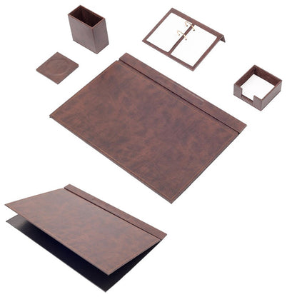 MOOG Leather Desk Set-5 Accessories -Gray - 5 PCS