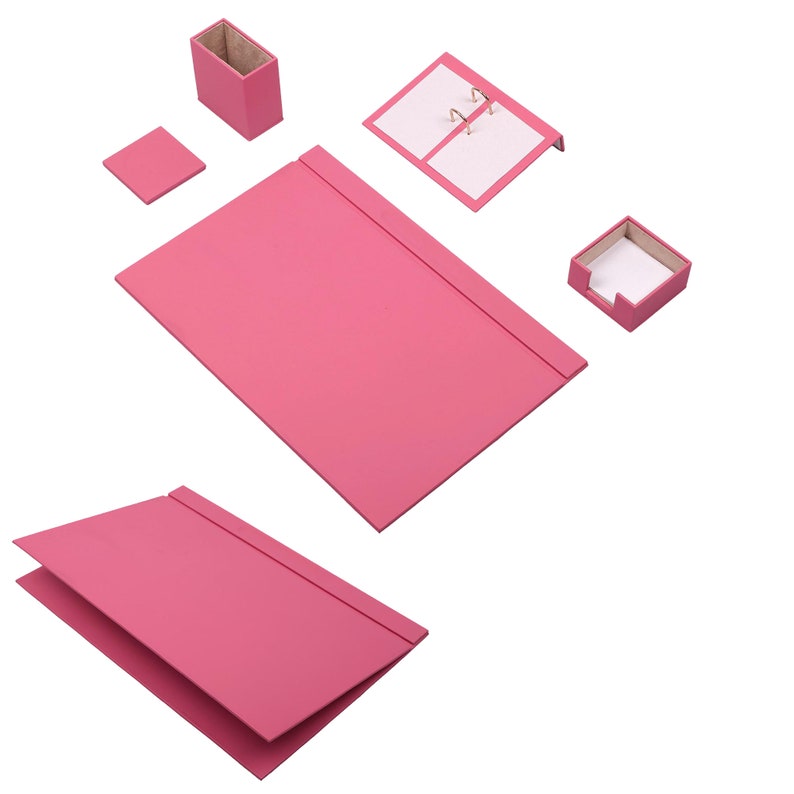 MOOG Leather Desk Set-5 Accessories -Pink - 5 PCS