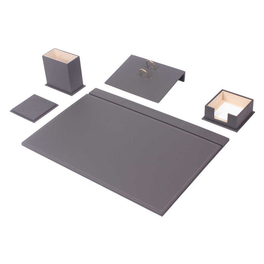 MOOG Leather Desk Set-5 Accessories -Gray - 5 PCS