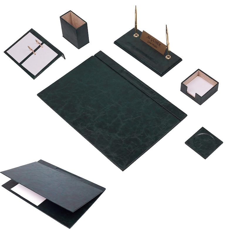 MOOG Leather Desk Set-8 Accessories - Black - 8 PCS