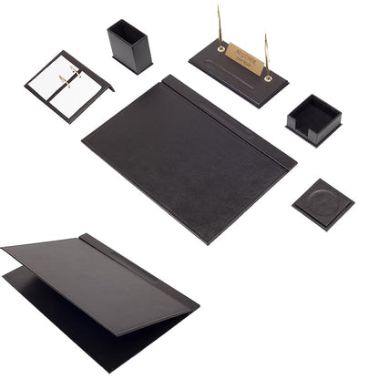 MOOG Leather Desk Set-8 Accessories - Gray - 8 PCS