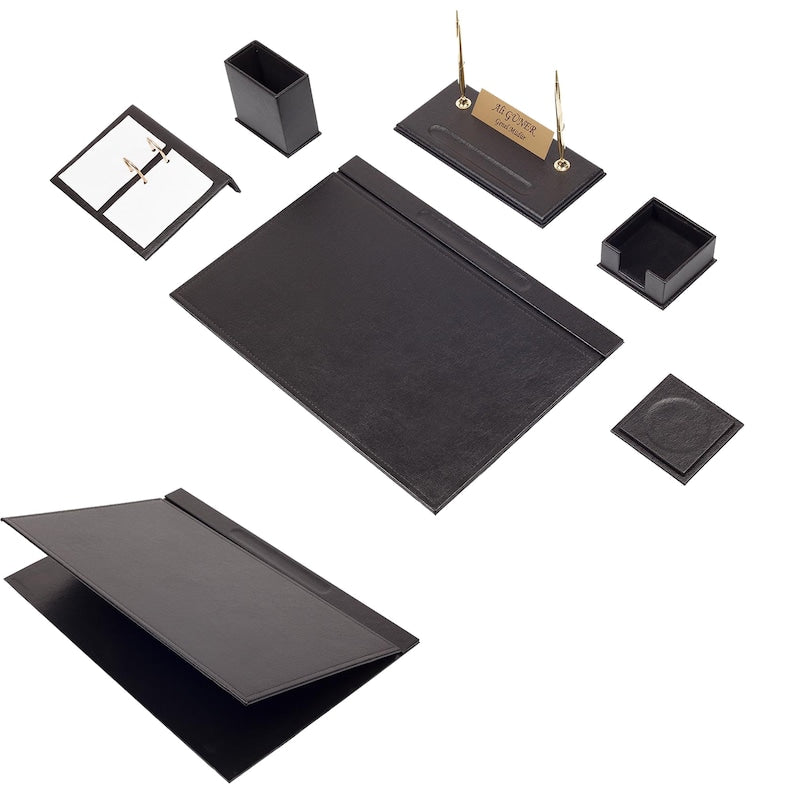 MOOG Leather Desk Set-8 Accessories - Black - 8 PCS