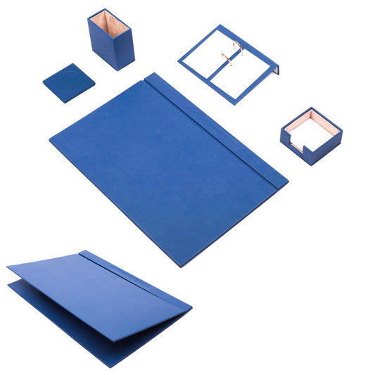 MOOG Leather Desk Set-5 Accessories -Blue- 5 PCS