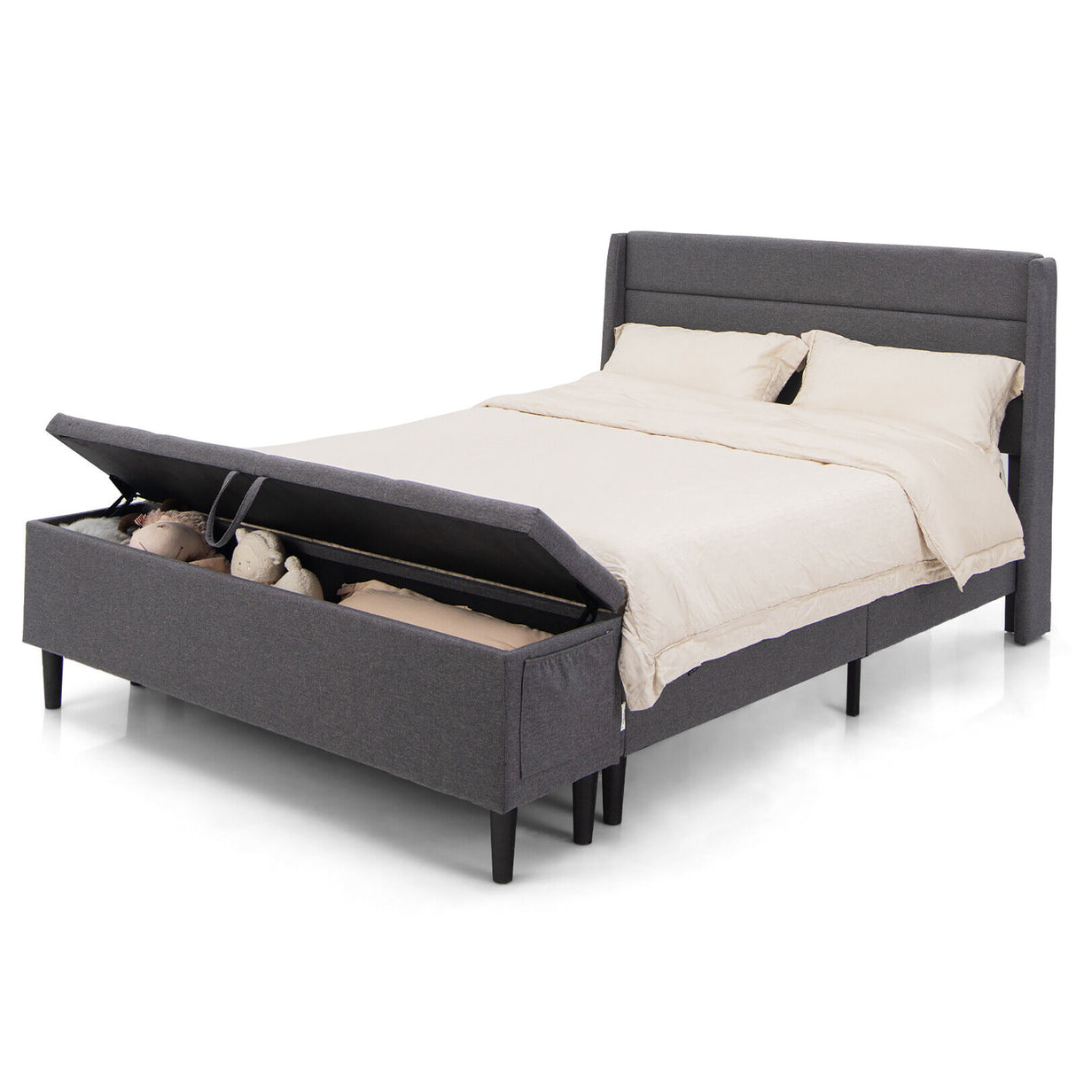 Full/Queen Size Upholstered Platform Bed Frame with Storage Ottoman-Full Size