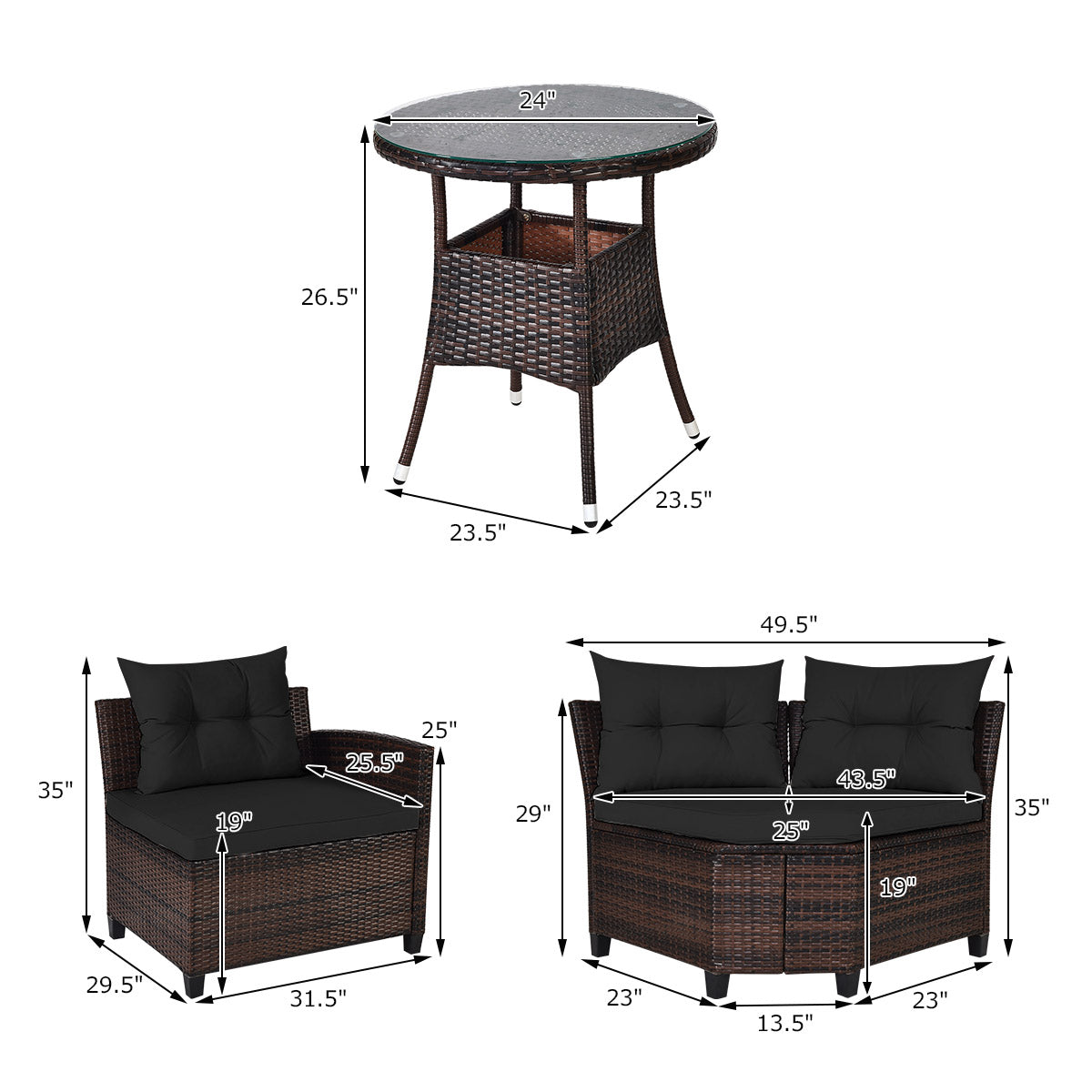 4 Pieces Furniture Patio Set Outdoor Wicker Sofa Set