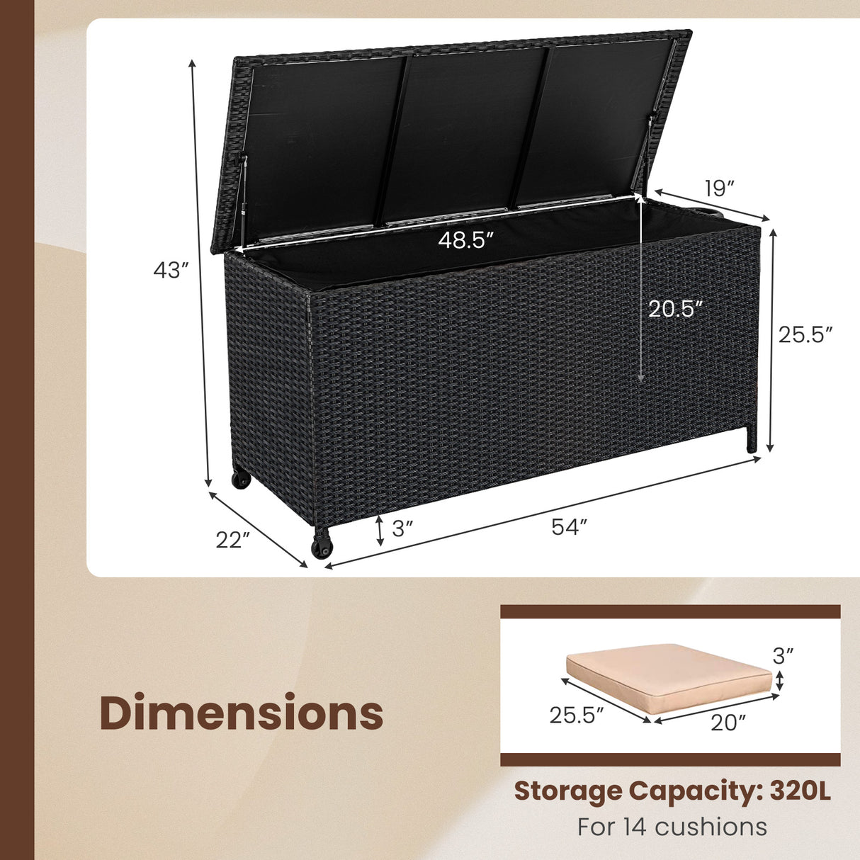Indoor Outdoor 85 Gallon Storage Container with Waterproof Liner and Universal Wheels