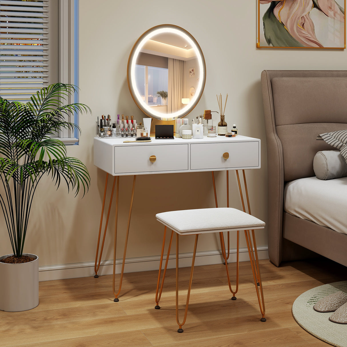 Industrial Makeup Dressing Table with 3 Lighting Modes